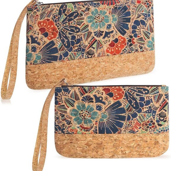 Natural Cork Clutch Wristlet Phone Card Coin Purse Vegan Vegan Friendly - Picture 1 of 7